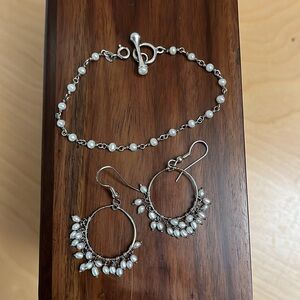 Sundance catalog Genuine freshwater pearl, sterling silver bracelet and earrings